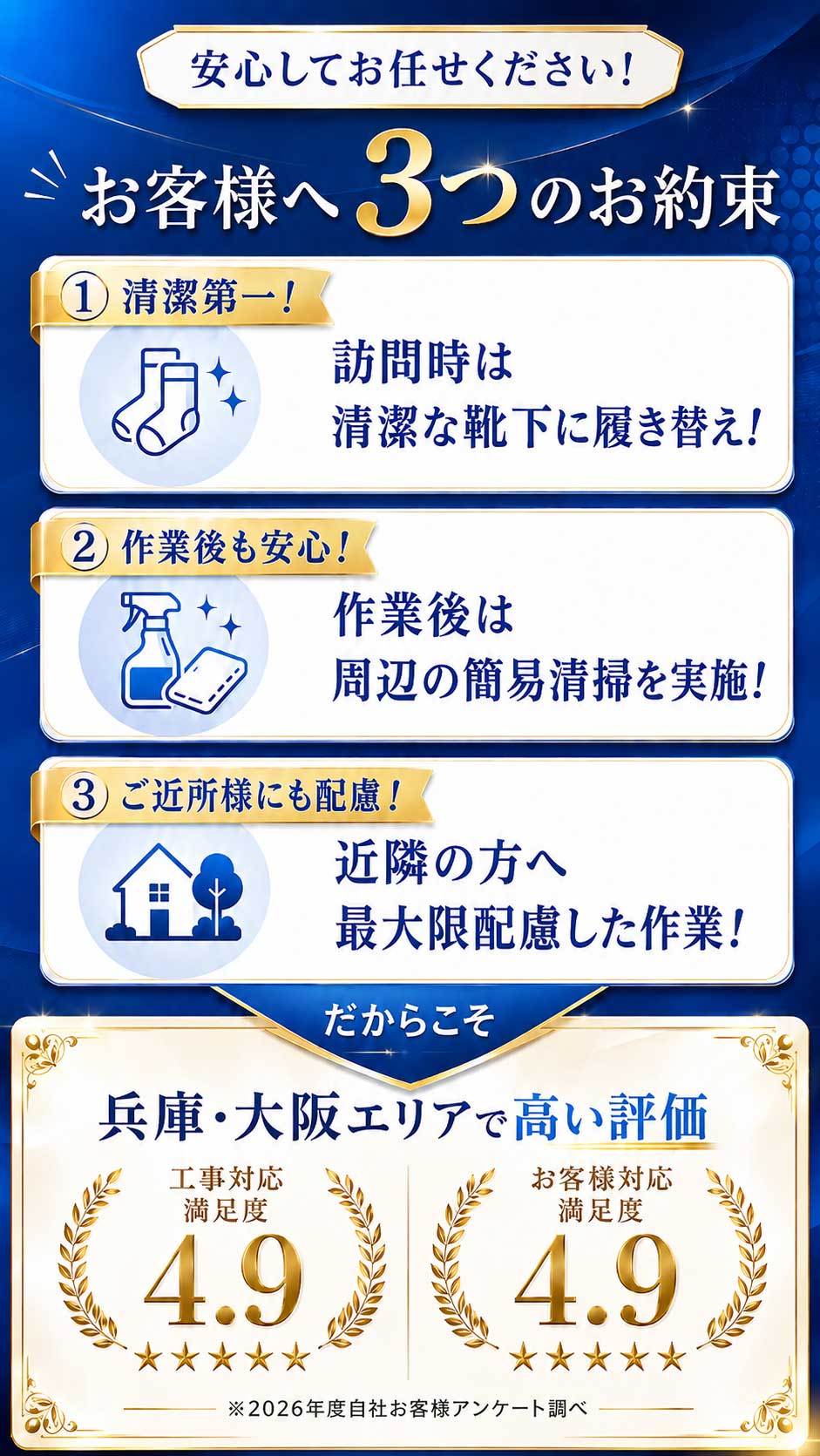 安心の料金・サービス保証。見積もり後のキャンセル無料、断っても費用0円